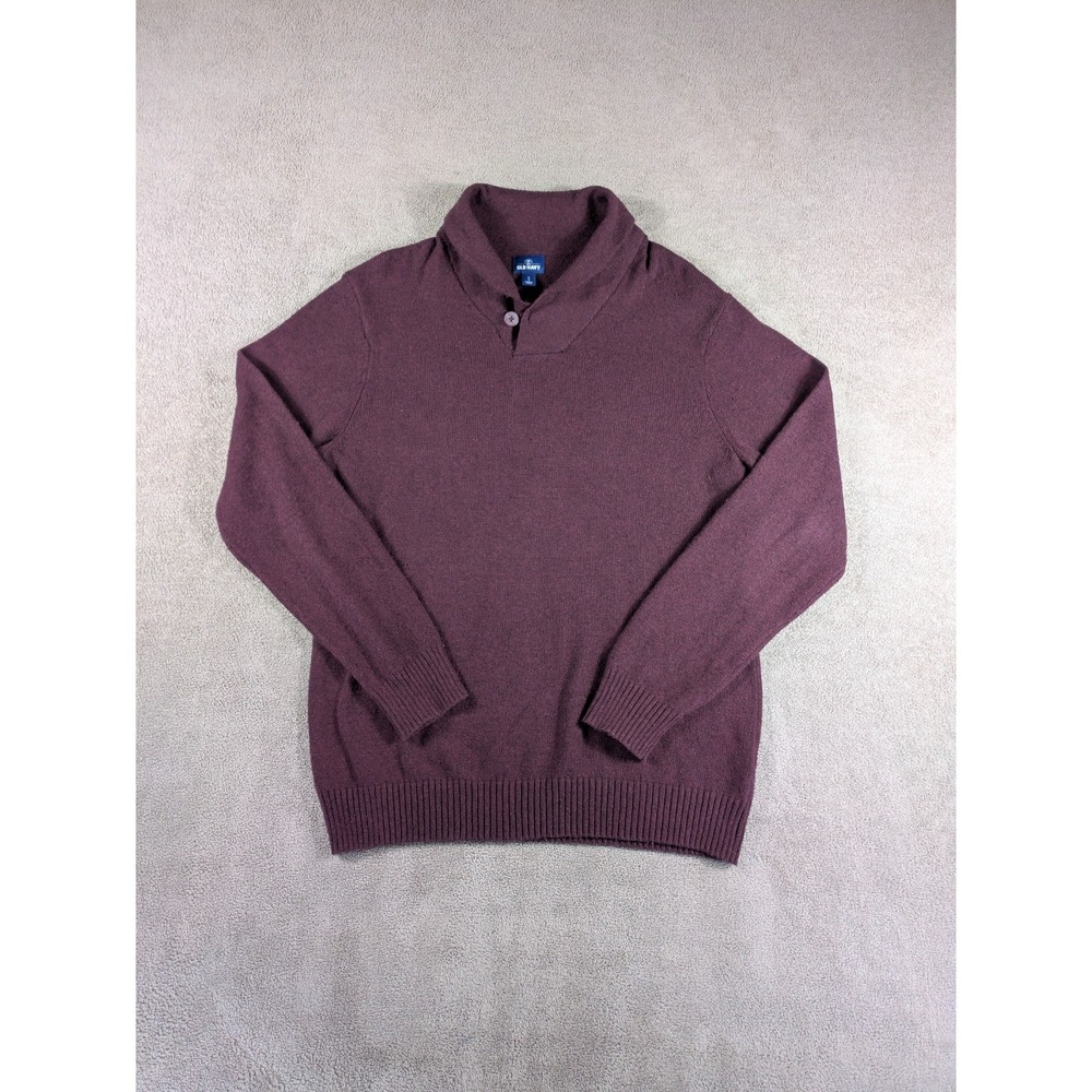 Old Navy Sweater Mens Medium Burgundy Cotton Tight Knit Winter Casual Shawl Neck